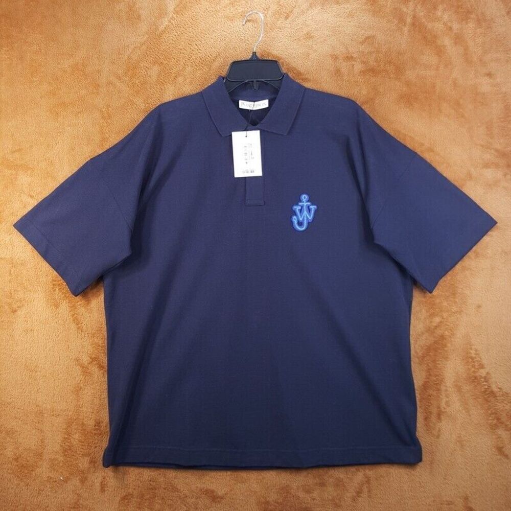 JW ANDERSON Mens Shirt Large Navy Polo Embroidered Anchor Patch Logo $250